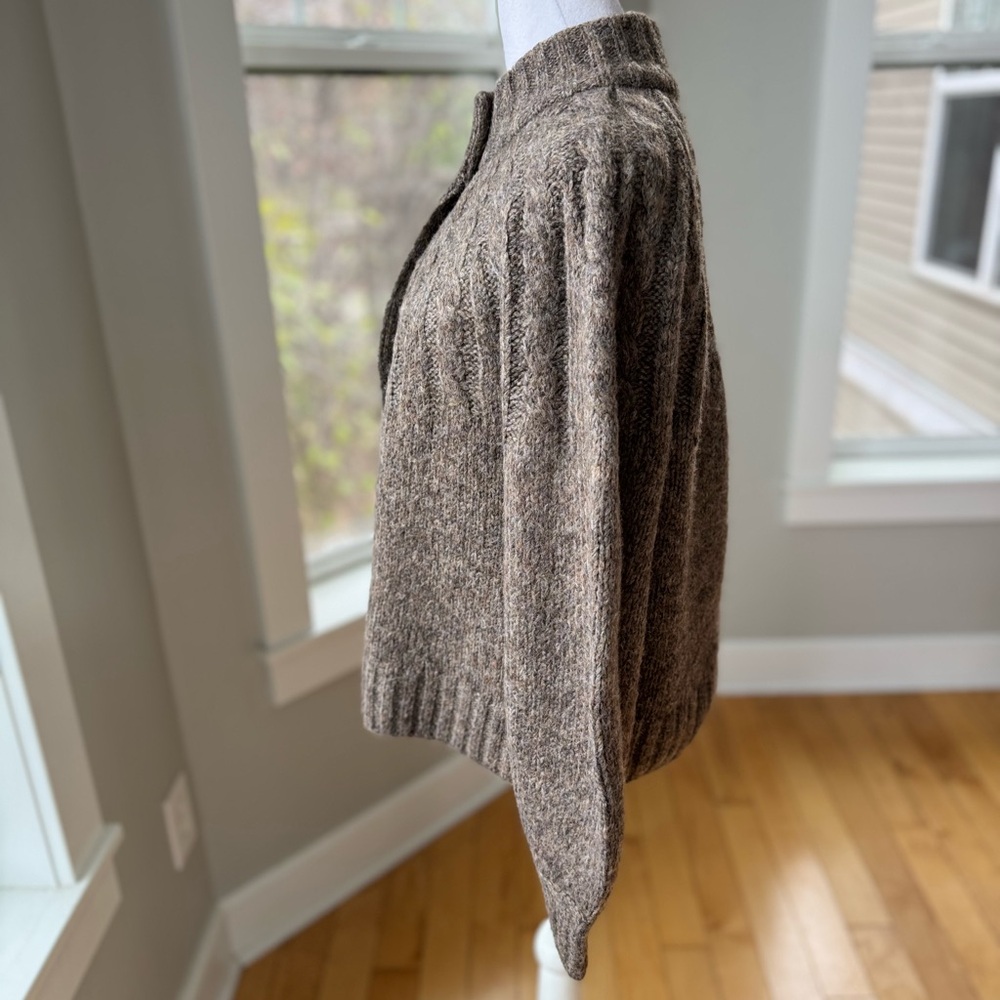 Madewell Harwood Cableknit Mockneck Cardigan Sweater in Heather Otter Sz Small - Picture 5 of 16